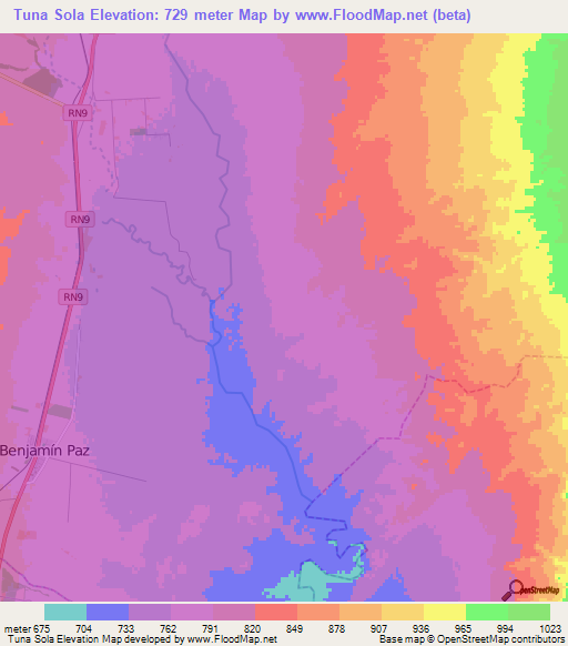 Tuna Sola,Argentina Elevation Map