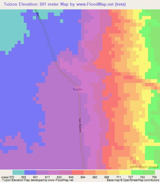 Tuizon,Argentina Elevation Map