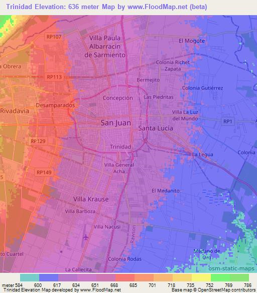 Trinidad,Argentina Elevation Map