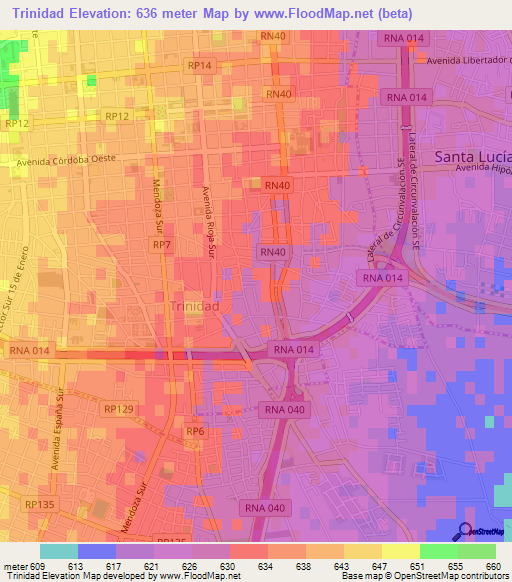 Trinidad,Argentina Elevation Map