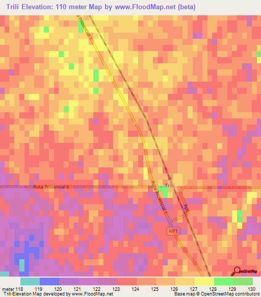 Trili,Argentina Elevation Map
