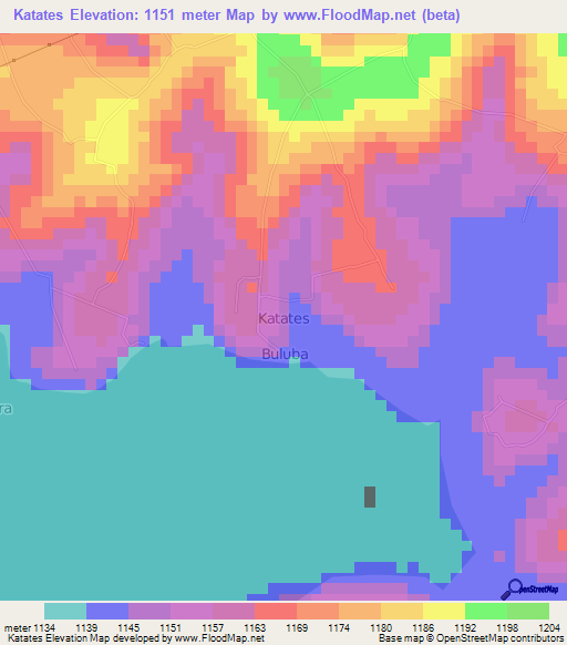 Katates,Uganda Elevation Map