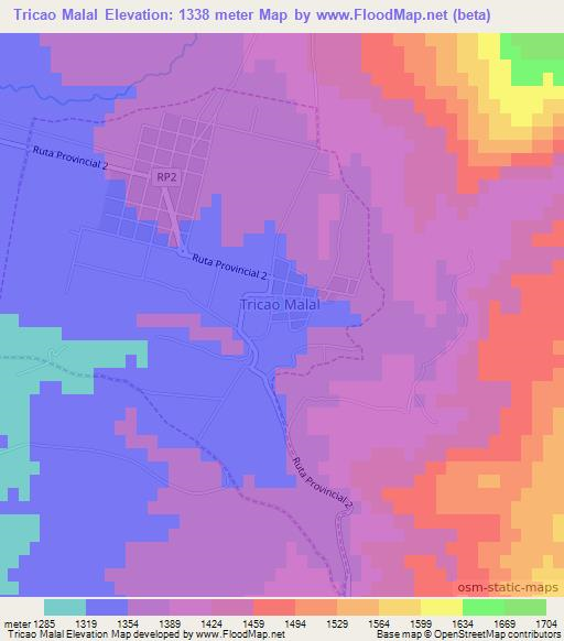 Tricao Malal,Argentina Elevation Map