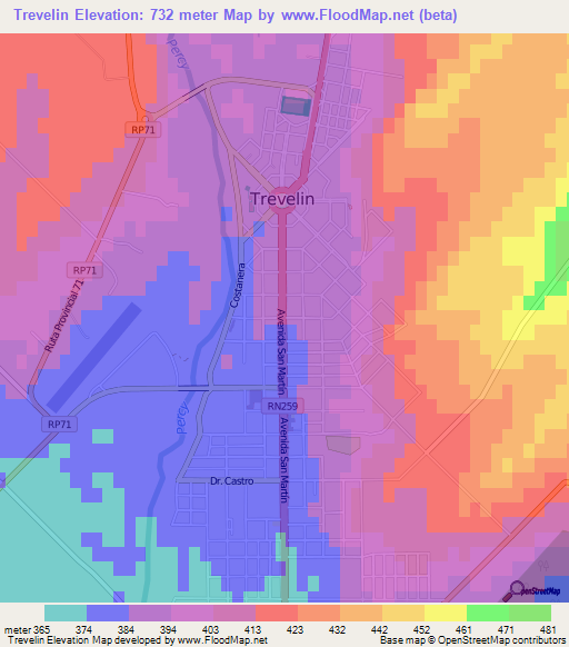Trevelin,Argentina Elevation Map