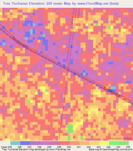Tres Yuchanes,Argentina Elevation Map