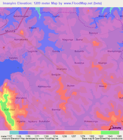 Imanyiro,Uganda Elevation Map