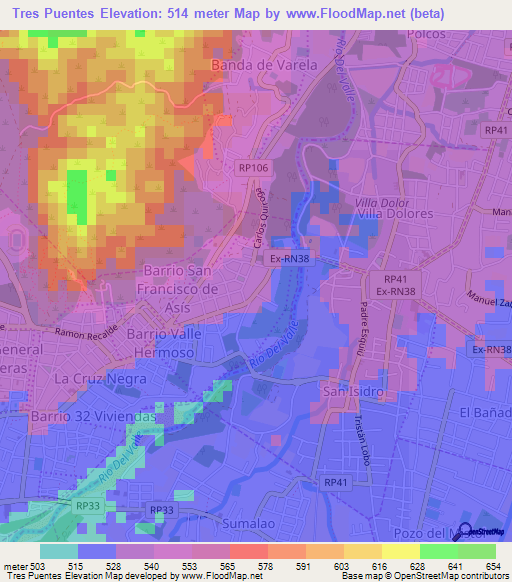 Tres Puentes,Argentina Elevation Map