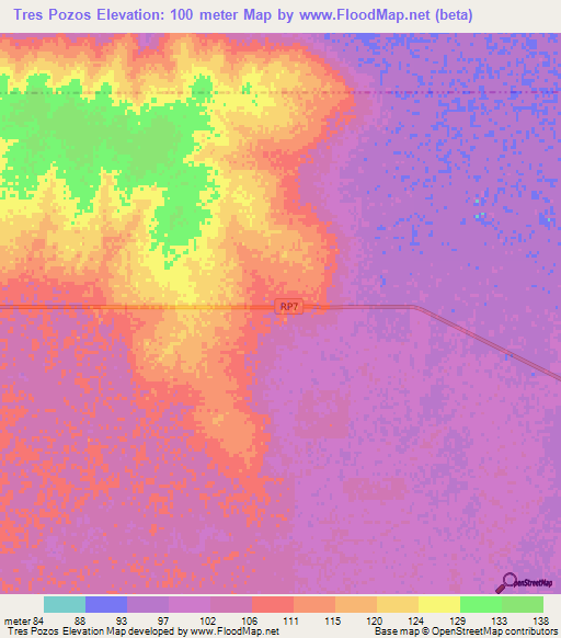 Tres Pozos,Argentina Elevation Map