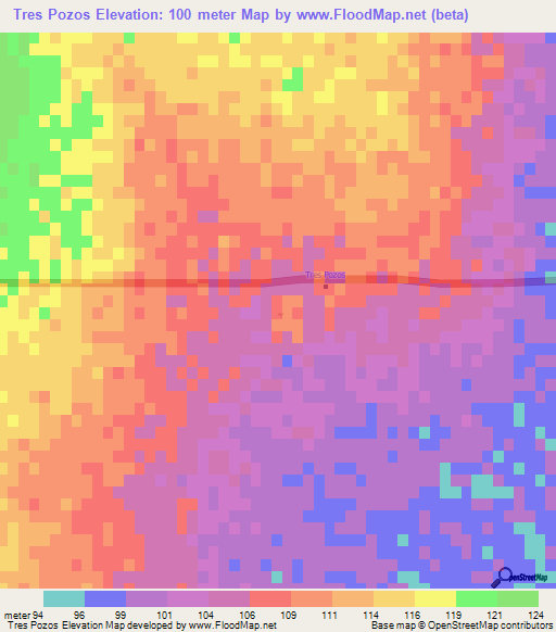 Tres Pozos,Argentina Elevation Map