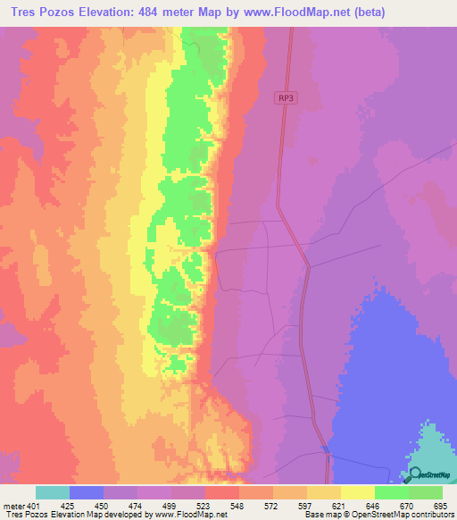 Tres Pozos,Argentina Elevation Map