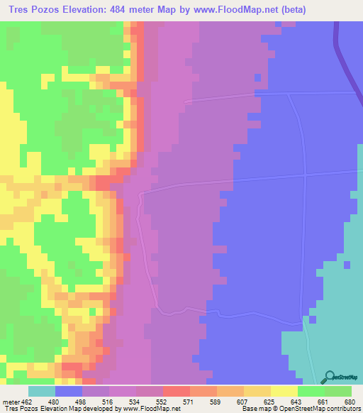 Tres Pozos,Argentina Elevation Map
