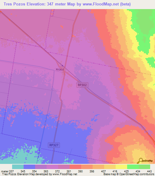 Tres Pozos,Argentina Elevation Map