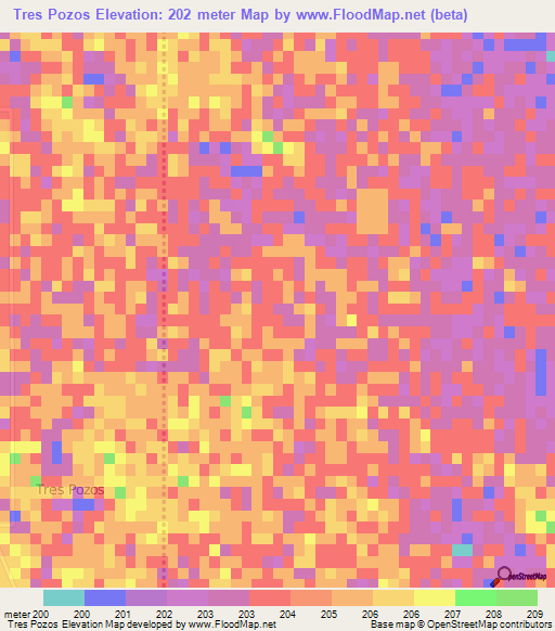 Tres Pozos,Argentina Elevation Map