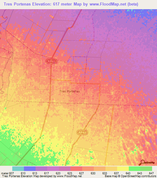 Tres Portenas,Argentina Elevation Map