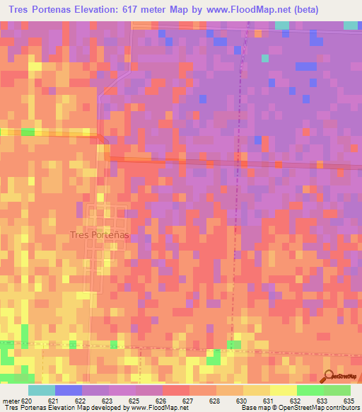 Tres Portenas,Argentina Elevation Map
