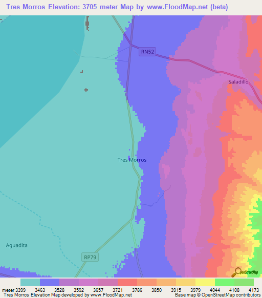 Tres Morros,Argentina Elevation Map