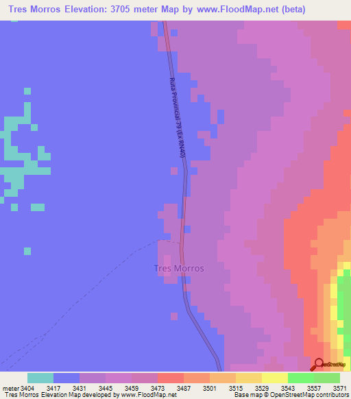 Tres Morros,Argentina Elevation Map
