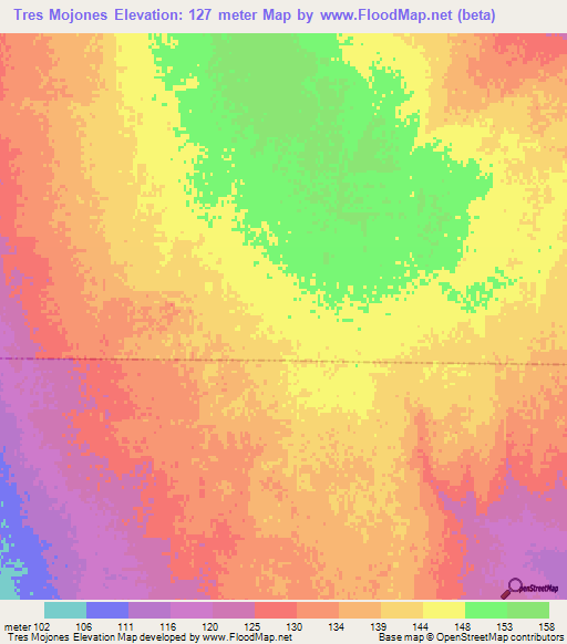 Tres Mojones,Argentina Elevation Map