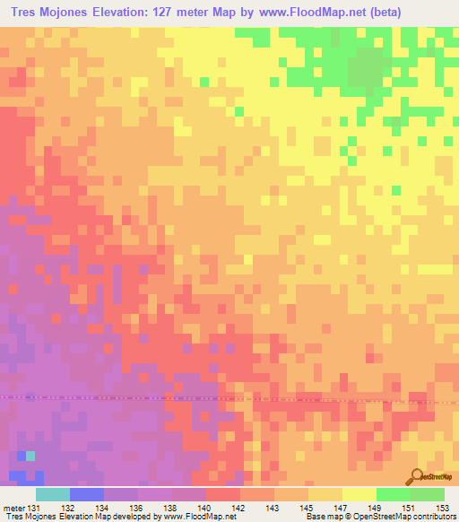 Tres Mojones,Argentina Elevation Map