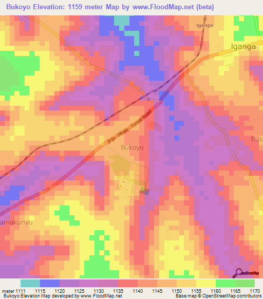 Bukoyo,Uganda Elevation Map