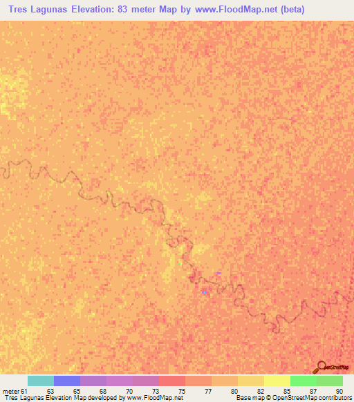 Tres Lagunas,Argentina Elevation Map