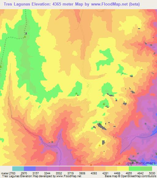 Tres Lagunas,Argentina Elevation Map