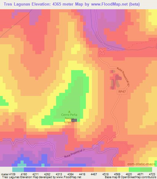 Tres Lagunas,Argentina Elevation Map