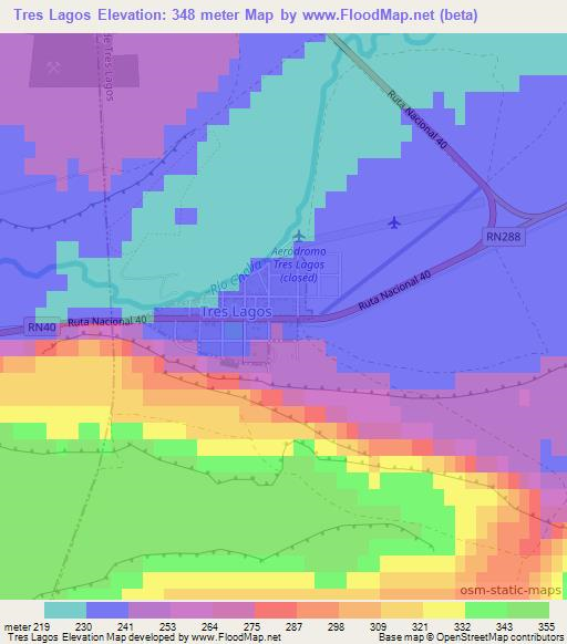 Tres Lagos,Argentina Elevation Map