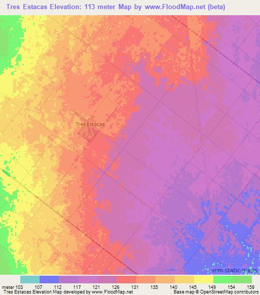 Tres Estacas,Argentina Elevation Map