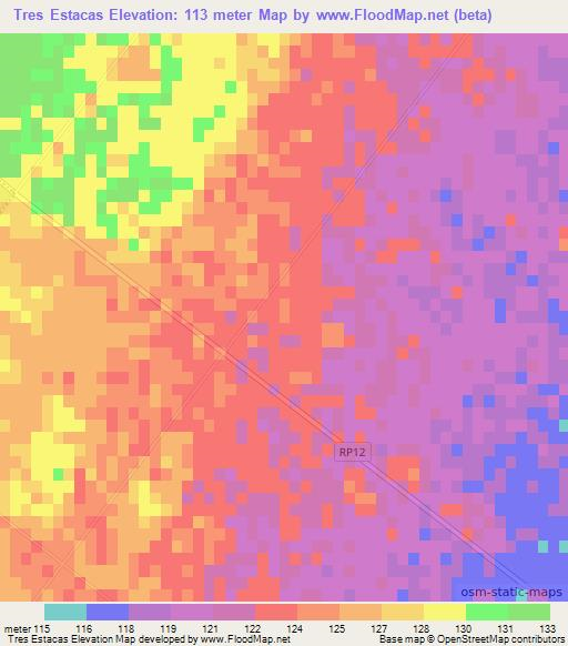 Tres Estacas,Argentina Elevation Map