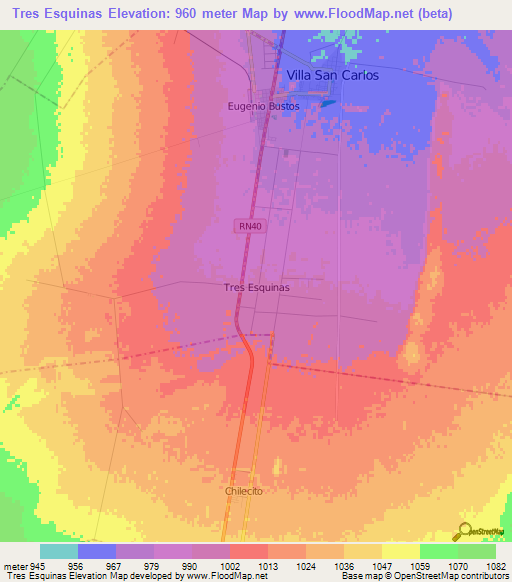 Tres Esquinas,Argentina Elevation Map