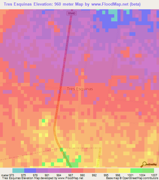 Tres Esquinas,Argentina Elevation Map