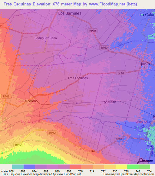 Tres Esquinas,Argentina Elevation Map