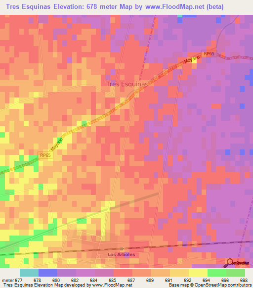 Tres Esquinas,Argentina Elevation Map