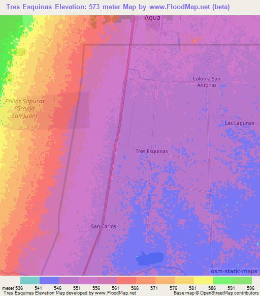 Tres Esquinas,Argentina Elevation Map