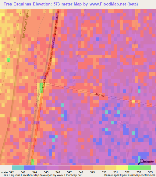 Tres Esquinas,Argentina Elevation Map