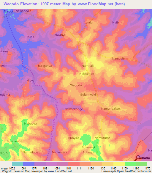 Wagodo,Uganda Elevation Map