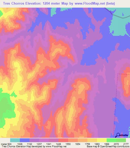 Tres Chorros,Argentina Elevation Map
