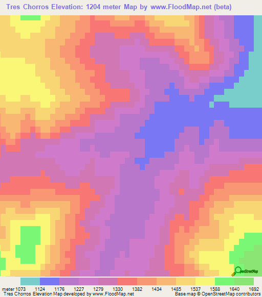 Tres Chorros,Argentina Elevation Map
