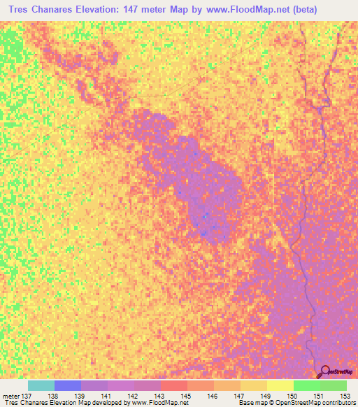 Tres Chanares,Argentina Elevation Map