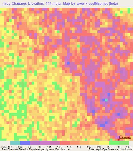 Tres Chanares,Argentina Elevation Map