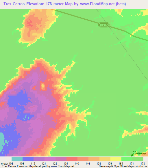 Tres Cerros,Argentina Elevation Map