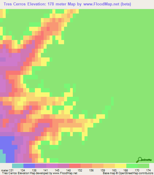 Tres Cerros,Argentina Elevation Map
