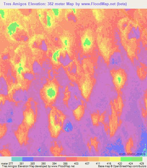 Tres Amigos,Argentina Elevation Map