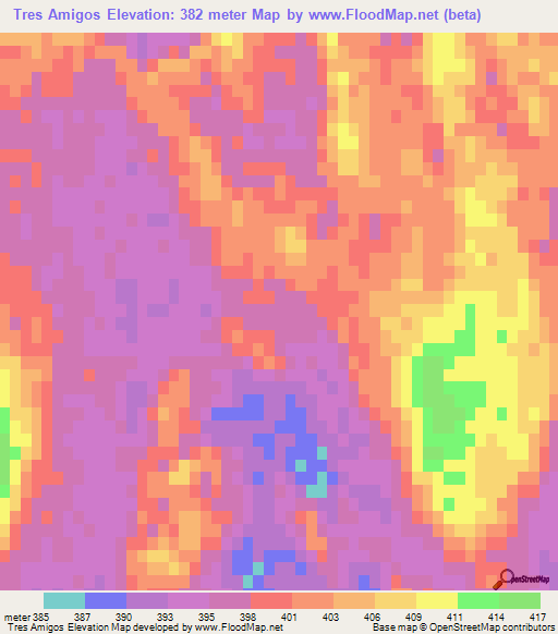 Tres Amigos,Argentina Elevation Map