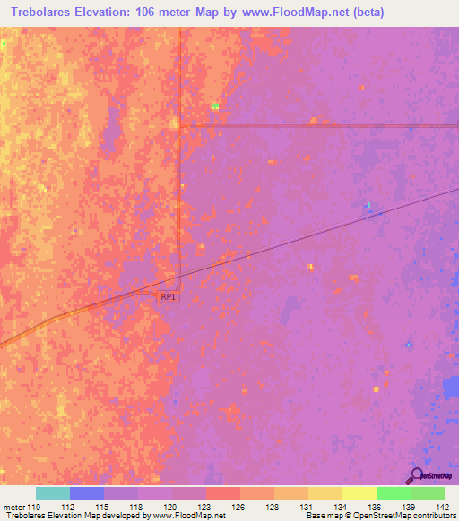 Trebolares,Argentina Elevation Map