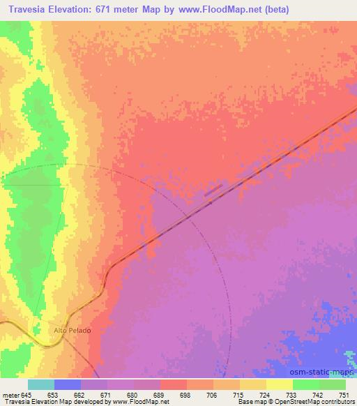 Travesia,Argentina Elevation Map
