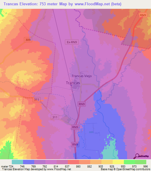 Trancas,Argentina Elevation Map