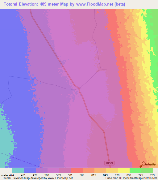 Totoral,Argentina Elevation Map