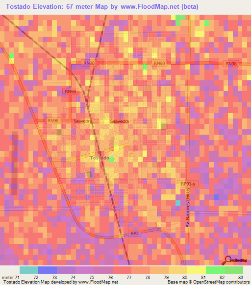 Tostado,Argentina Elevation Map